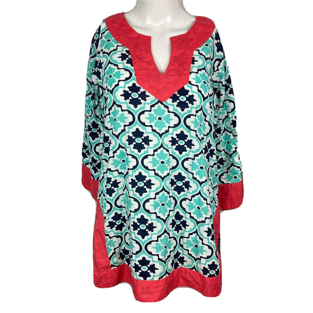 Simply Southern Shirt Womens Sz M Multicolor Cotton Medallion V Neck Tunic Top